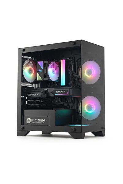 PC'GEN كمبيوتر ألعاب: i5-14400F، رام 16GB DDR5، SSD 1TB NVMe، لوحة H610M، بدون كرت شاشة، أسود