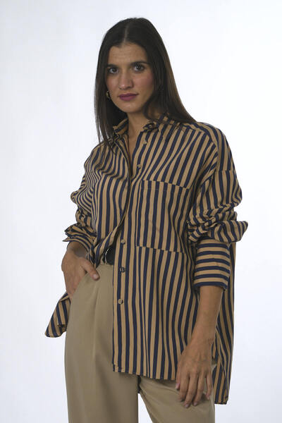 ABBRA Striped Single Pocket Women's Oversize Shirt