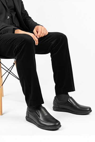 AYAKMOD Pantofi casual pentru bărbați, din piele naturală, neagră, cu blană în interior, anti-alunecare, 472 M