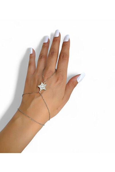maia Silver Color Chain with Star Figure Şahmeran – Stone Detailed