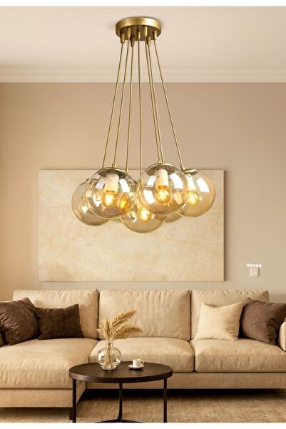 VENON 7 Lİ ESKİTME KASA BAL GLOP CAMLI SARKIT AVİZE SPOR AVİZE SALON AVİZE