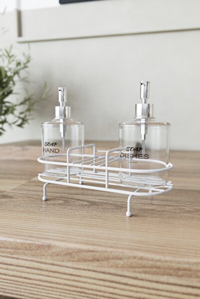 SUNTEL BANYO VE MUTFAK AKSESUARLARI Metal Standlı  Sıvı Sabunluk Şişesi Seti - Modern Standlı