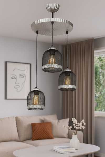 VENON Aydınlatma Ayaz 3 Lü Sarkıt Kasa Siyah Silver Avize