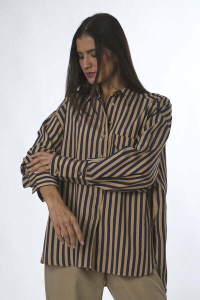 ABBRA Striped Single Pocket Women's Oversize Shirt