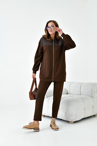 FTZ WOMEN Kadın Taşlı Takım Kahve 30938