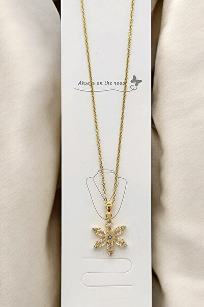 RAWEZON Işıklı Kırmızı Renk Hediye Kutulu Çelik Gold Zincirli Lotus Çiçeği Kolye-Sevgiliye Arkadaşa Hediye