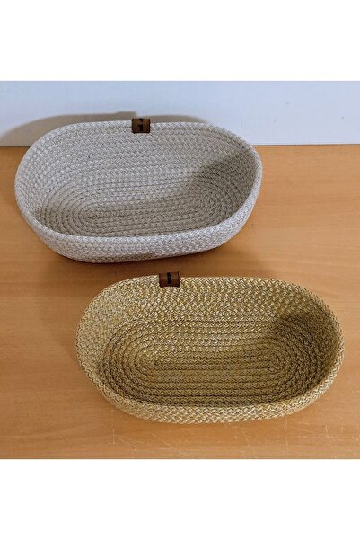 Life For You 2 Pieces Oval Basket 25*15cm Cream&Gold Jute Home Bathroom Organ...