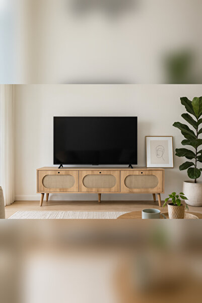 Onouqo Aura 180cm İskandinav Jüt Kumaşlı %100 Mdf Tv Ünitesi, Tv Sehpası, Konsol, G180xY52xD37