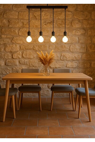 VENON Retro 4 lü Sarkıt Kablolu Siyah Yemek Masası Üstü Avizesi Sarkıt Avize ...