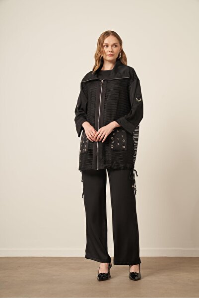 FTZ WOMEN بدلة نسائية بتفاصيل شبكية باللون الأسود 31089