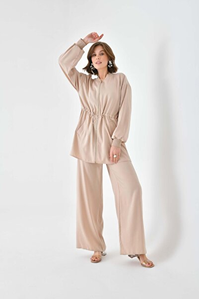 FTZ WOMEN طقم مضلع مودال نسائي بيج - 30730