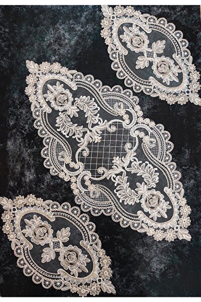 Çt Çeyizci Tekstil 3 Piece Cappuccino French Lace Bedroom Set