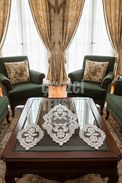 Çt Çeyizci Tekstil French Lace Bedroom Set 3 Piece - Ecru