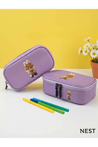 Nest Life Labubu Baskılı Lila Kalemlik, Kalem Kutusu Kırtasiye Okul