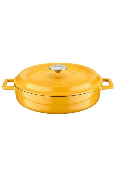 Lava Döküm Çok Amaçlı Yayvan Tencere (ø)28 Cm. Parlak Siyah Taban, Mat Sarı