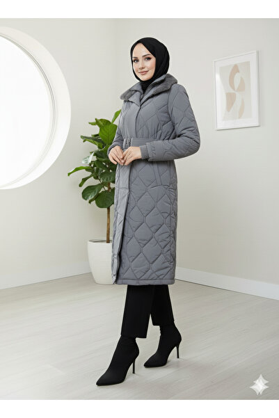 lavrisa Kadın Kemerli Nova Kumaş Mont