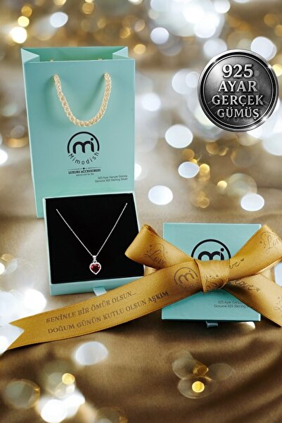 Mimodish 925 Ayar Gerçek Gümüş Özel Kalp Kolye Kız Arkadaşa Sevgiliye Hediye Kalp Temalı Kadın Gümüş Kolye