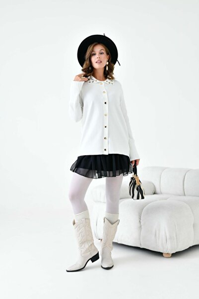 FTZ WOMEN Women's Bird's Eye Detailed Knitwear Shirt Ecru 20820