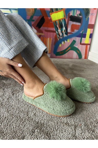 POWER Kadın Sessiz Taban Yumuşak ve Hafif Ponpon Figürlü Peluş Ev Terliği