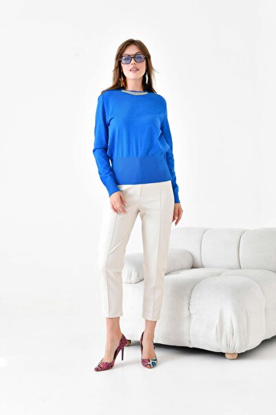 FTZ WOMEN Kadın Zincir Detaylı Kazak Mavi 20823