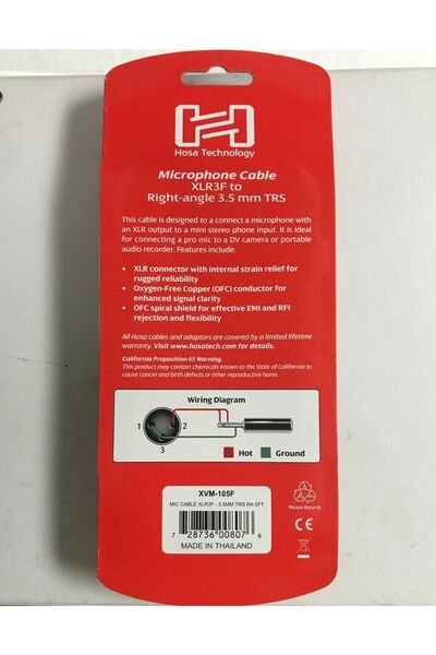 HOSA Xvm-105F Xlr (F) to 3.5mm Trs (m) Stereo Microphone Cable 1.5 Mt