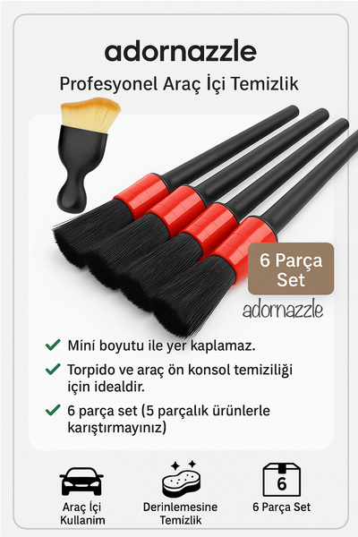 adornazzle 6 Parça Araç Oto İç Dış Temizlik Fırçası, Araç Torpido Temizleyici...