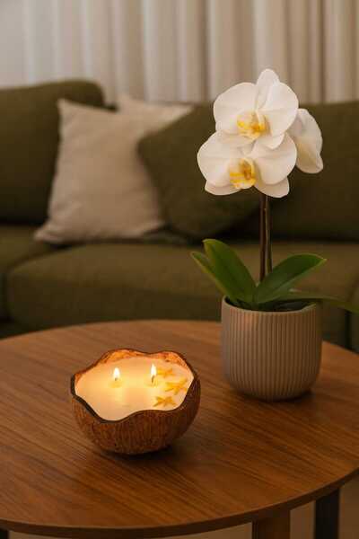 Tasarım Doğal Hindistan Cevizi Mum – El Yapımı Dekoratif Kokulu Mum