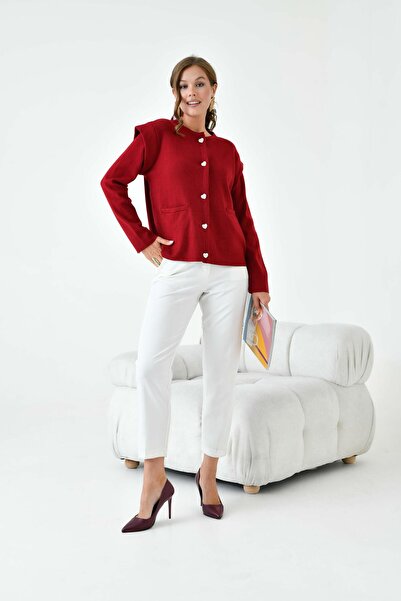 FTZ WOMEN Cardigan de damă cu mâneci detaliate Roșu Claret 20807