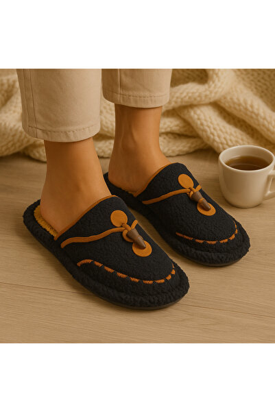 birrbazaar Γυναικείες χειμερινές παντόφλες με ραμμένα κουμπιά, εσωτερικά με πετσέτα, άνετες, αντιολισθητικές, με χνούδι (στενή εφαρμογή)