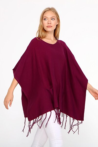 FTZ Women Kadın Püskül Detay Panço Mürdüm 20-233