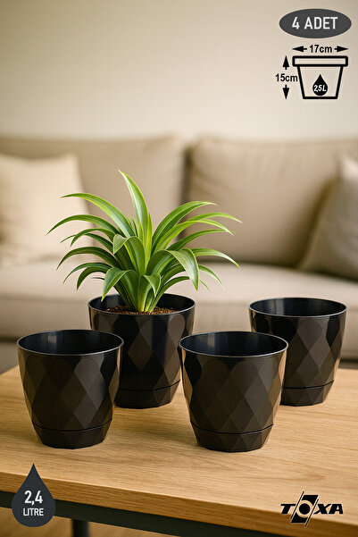 ToXA 4 Adet 2,5 Litre Tabaklı Baklava Desenli Saksı Seti Plastik Prizma Yakam...