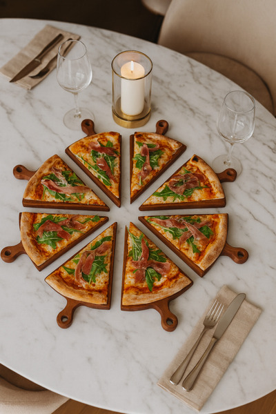 Onouqo Sylera Ahşap 8 Parça Pizza Altlık, Sunumluk, Servis Tabağı ( 1.Sınıf Kalite Kayın Ağacı ) 31x31cm