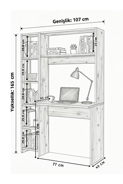 Free Home Premium MDF Ürün Çalışma Masası Seti 5 Farklı Kombinasyon Raflı Ofis Genç Odası Ders Çalışma Ünitesi