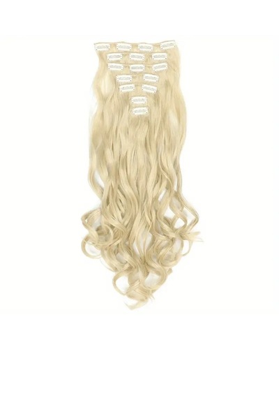 animis beauty Extensii de păr blond cenușiu, ondulate, 16 clipsuri, 55 cm, fi...