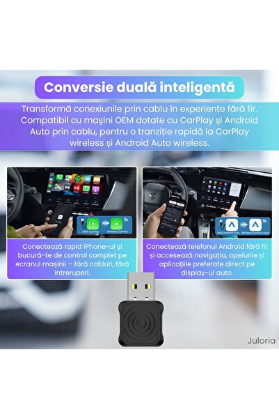 Juloria Adaptor Wireless Carlinkit Mini Ultra – Wireless CarPlay & Android Auto, USB-C, Plug & Play