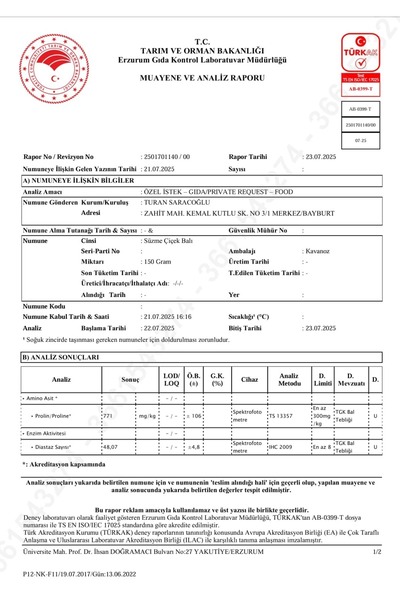 saracoğulları SAFKOVAN 850g Yeni Sezon Yüksek Rakım Şekersiz Poliflora Çiçek Balı 770 Prolin