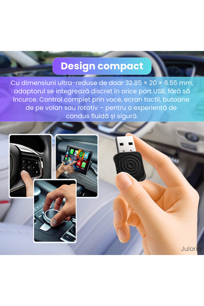 Juloria Carlinkit Mini Ultra Wireless Adapter – Wireless CarPlay & Android Auto, USB-C, Plug & Play