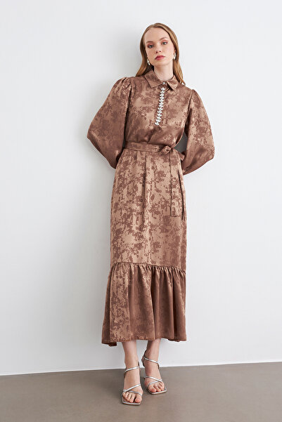 VAVİNOR Rochie Mayra Stone Jacquard - Camel