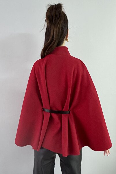 lizge giyim HAKİM YAKA KEMER DETAYLI KAŞE PANÇO