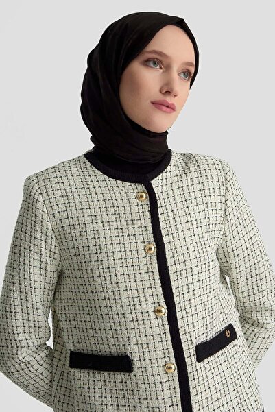 Armine TREND Plaid Patterned Buttoned Jacket Pleated Skirt Jacket Set