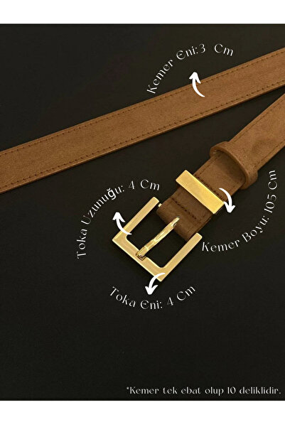 Fiori Süet Kare Tokalı Köprülü Kadın Kemeri, Pantolon Kemeri, Ceket Kemeri, Elbise Kemeri