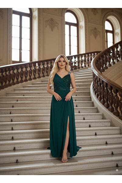 ALCHERA PUL PAYETLİ ASKILI ABİYE ELBİSE