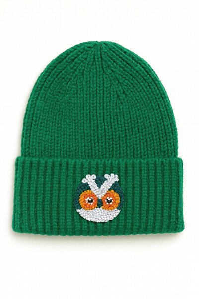 byebruketenci Зелена шапка от вълна с бухалка за Коледа