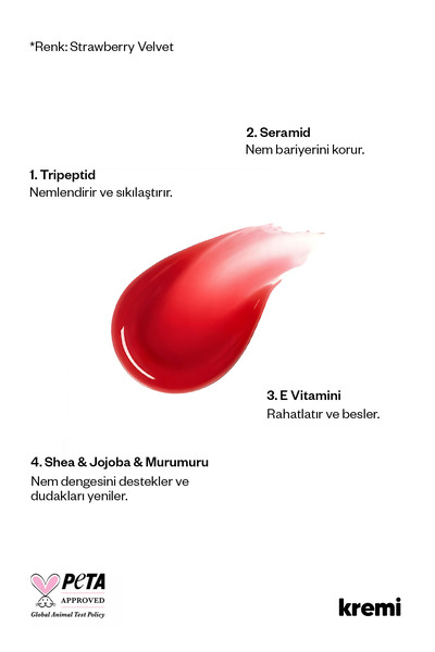 Kremi Dudak Bakım Parlatıcı Lip Balm Kırmızı, Çilek, Nemlendirici, Peptit, Seramid, E Vitamini 13ml