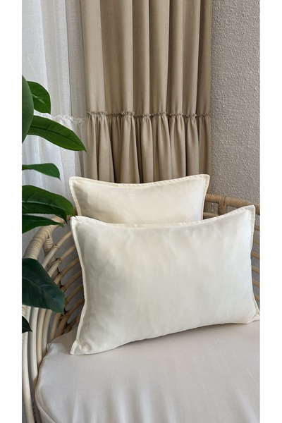 Decamor home Velvet Textured Ecru Throw Pillow Cover