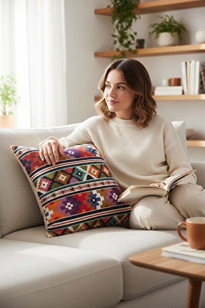 Chintar Cotton Tapestry Woven - Decorative Throw Pillow and Pillowcase