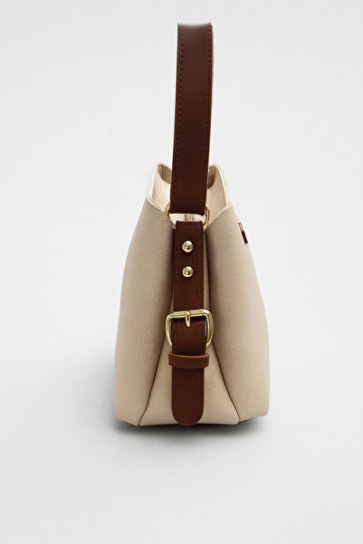 RumyaCollection حقيبة كتف نسائية RmCL بسحاب للإغلاق ومقصورة مزدوجة باللون الكريمي