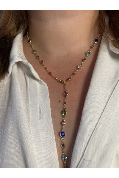 Büşra Shine Aksesuar Renkli Taşlı Y Model Kadın Kolye