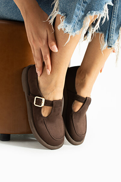 DESPİNA Kadın Kahve Süet Saraç Detay Tokalı Loafer Ayakkabı – Rahat ve Şık Günlük Kullanım