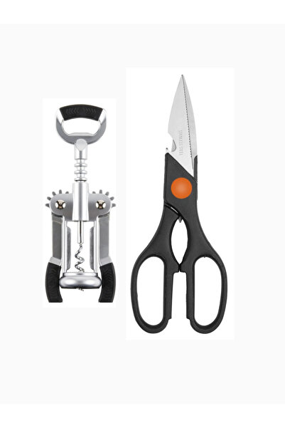 Atlas Mutfak Corkscrew Bottle Opener with Black Silicone Handle Stainless Ste...